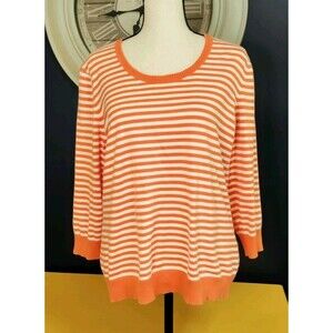 Lands End Striped Sweater Women's Large Orange White Nautical Beachy Baumwolle L